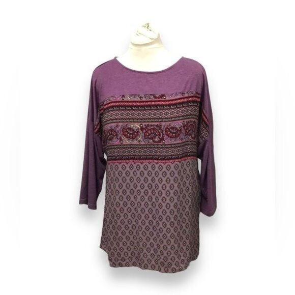 Weekend Suzanne Betro Women’s 3/4 Sleeve Floral Tunic, Purple, size XL - Picture 1 of 6